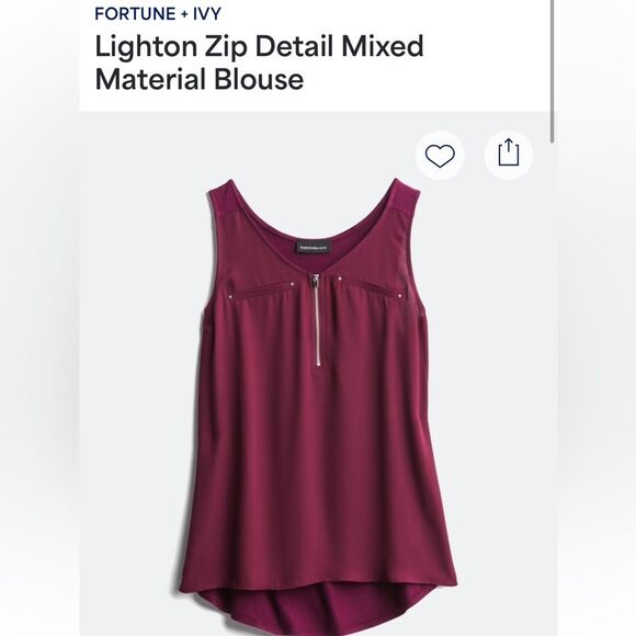 Fortune + Ivy Lighton Zip Detail Mixed matetial Blouse in burgundy plum color - Picture 5 of 5